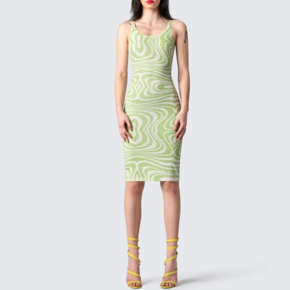 Finesse green pattern midi dress